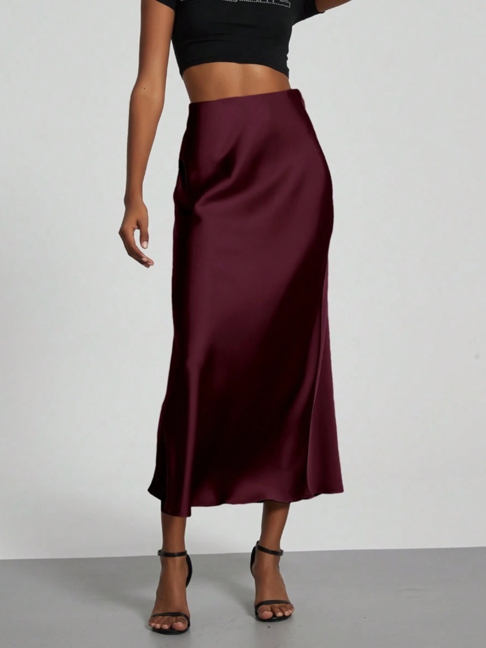Burgundy Violet Satin A-Line Skirt Long